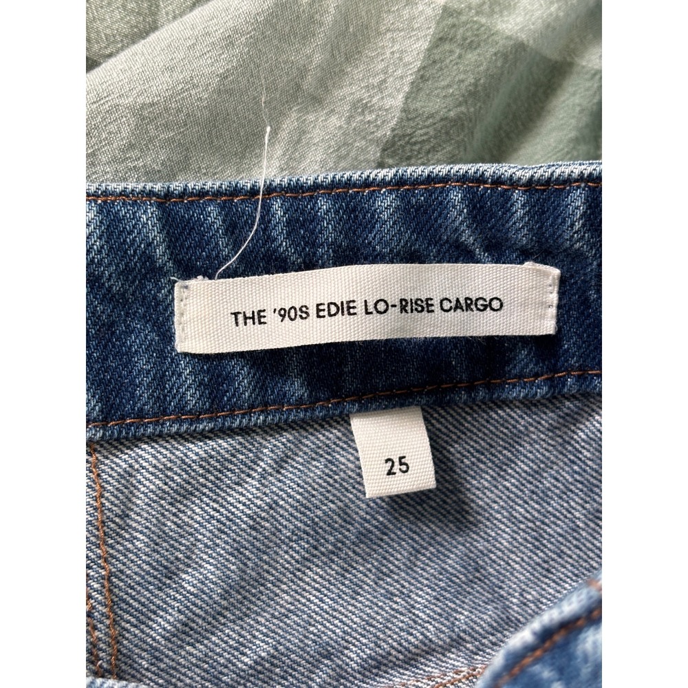 Denim Forum The 90s Edie Lo-Rise Cargo Jeans Blue Straight Leg 100% Cotton 25 - Picture 4 of 11